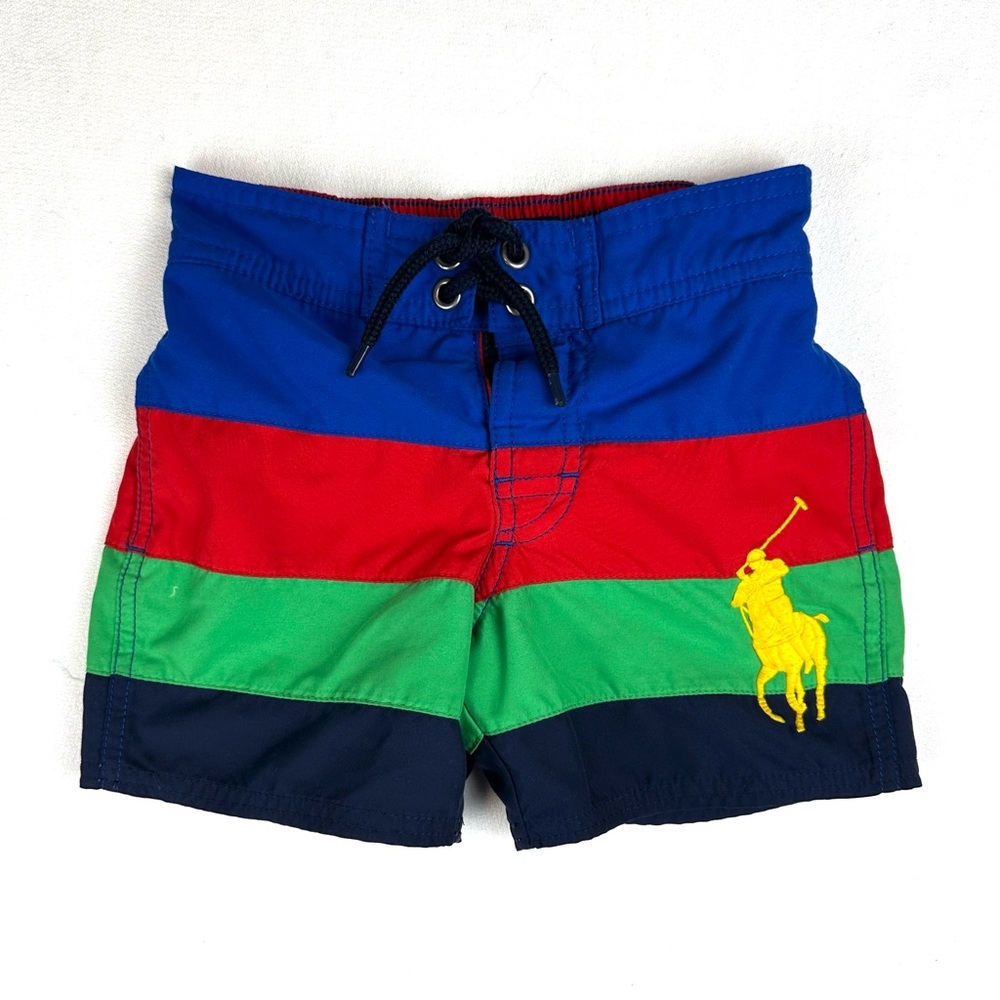 Polo Ralph Lauren Pieced  Multi-Stripe Swim Trunk Embroidered Big Pony 2T